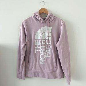 The North Face Lavender Silver Logo Spellout Pullover Hoodie Sweater Size M